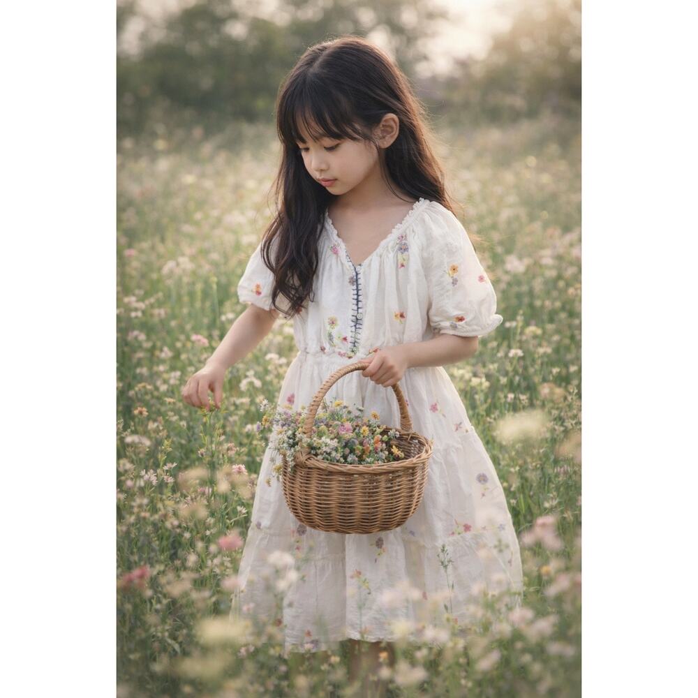 Zara Basket Full Of Meadow Treasures Gauzy Embroidered Blooms Dress 9